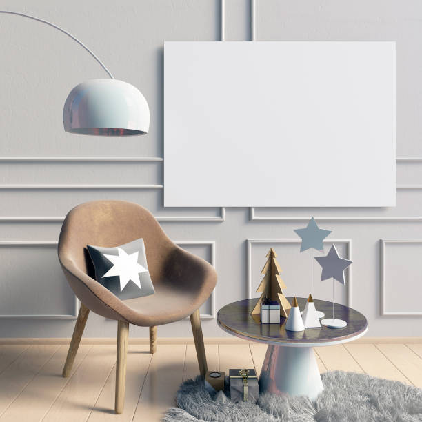 istock Modern Christmas interior, Scandinavian style. 3D illustration. poster mock up 873484894
