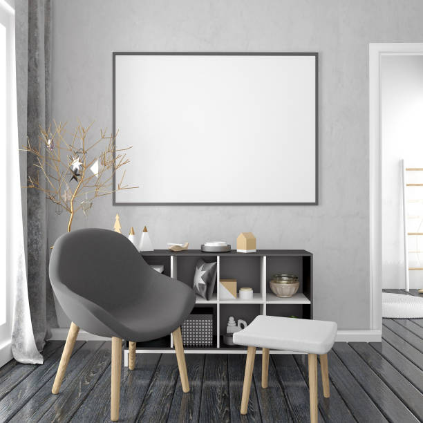 istock Modern Christmas interior, Scandinavian style. 3D illustration. poster mock up 873484964