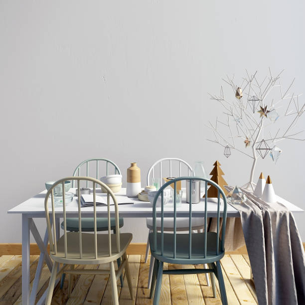 istock Mock up wall in interior with dining area. living room modern style. 3d illustration 873484996