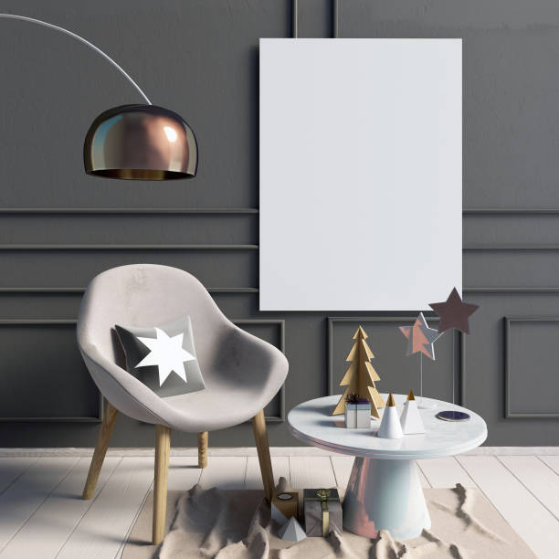 istock Modern Christmas interior, Scandinavian style. 3D illustration. poster mock up 873484998