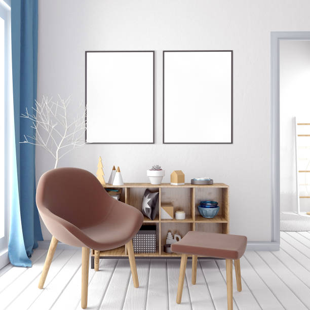 istock Modern  interior, Scandinavian style. 3D illustration. poster mock up 873485000