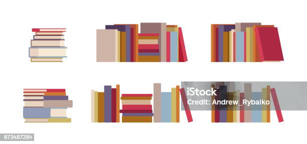 Book Piles Set Stock Illustration - Download Image Now - Book, In A Row, Desk
