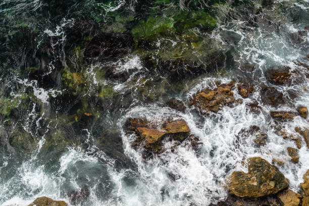 istock Storm on the sea, foam and waves, top view 873491522