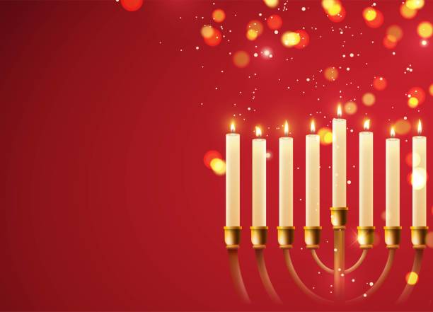 chanukka, das jüdische lichterfest, festlichen hintergrund mit menorah und golden leuchten. - kislev stock-grafiken, -clipart, -cartoons und -symbole