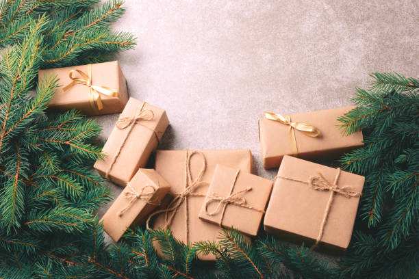 istock Christmas background. Craft gift boxes and decoration 873499690