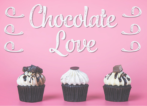 Chocolate Cupcake with Chocolate Love concept on pink background