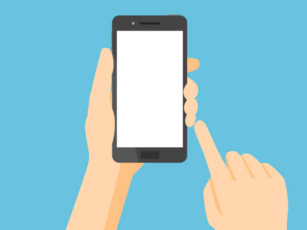 ilustraciones, imágenes clip art, dibujos animados e iconos de stock de smartphone con pantalla blanca en blanco - hand holding phone