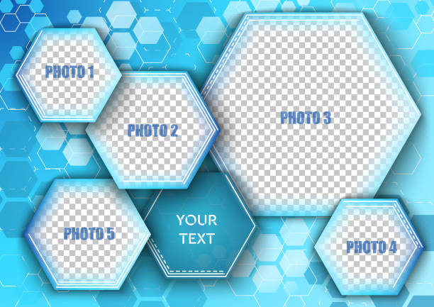 Template for photo collage in modern style. Frames for clipping masks is in the vector file Photo montage hexagon photos stock illustrations