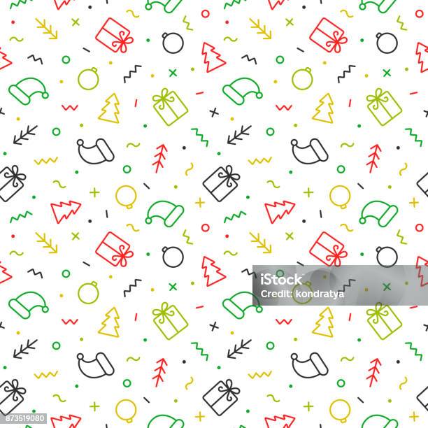Flat Outline Christmas Seamless Pattern Vector Stock Illustration - Download Image Now - Pattern, Christmas, Gift