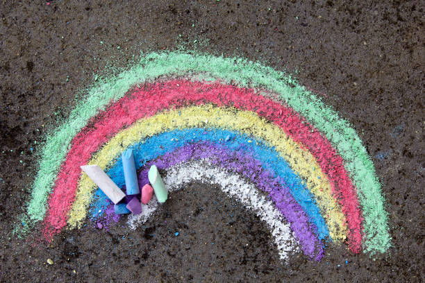 istock chalk drawing on asphalt: colorful rainbow 873519298