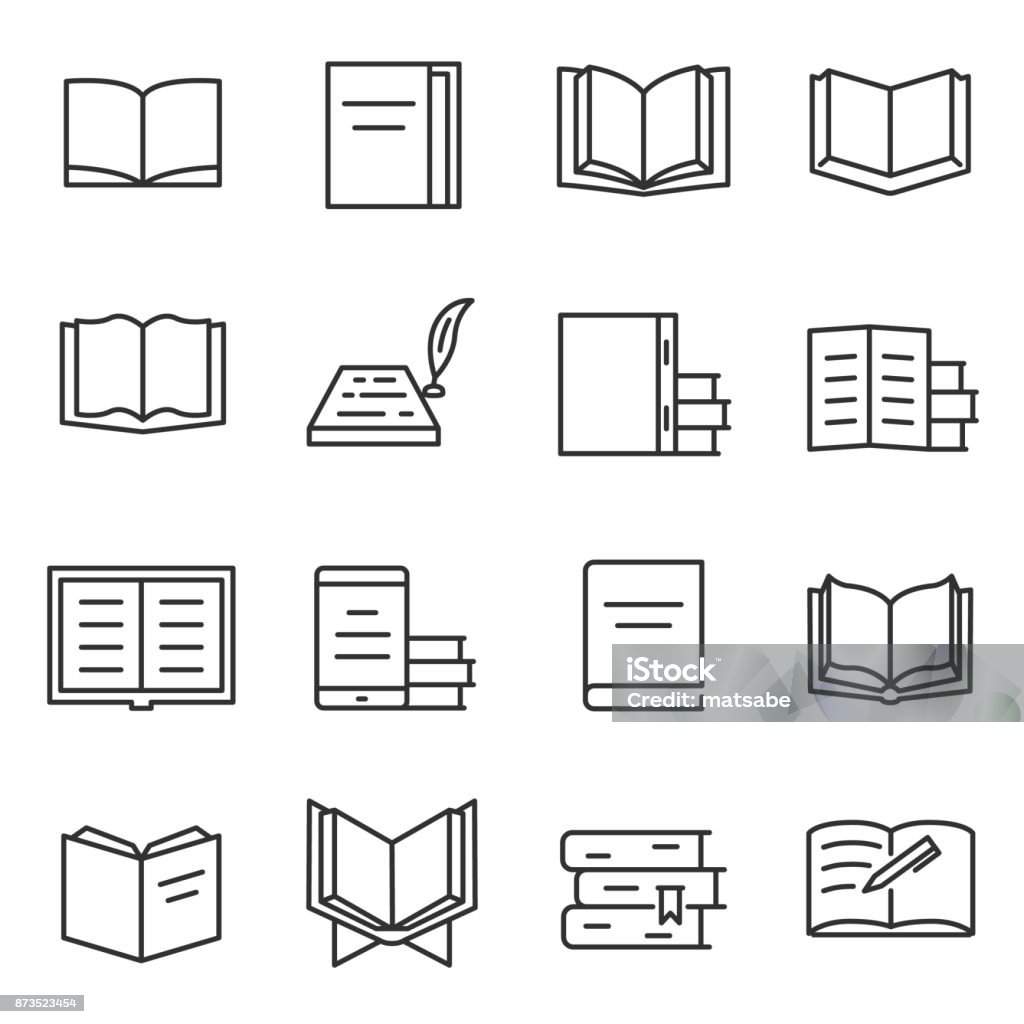 Books icon set.Editable stroke. Books icon set. Printed publications, literature , linear design. Line with editable stroke Book stock vector