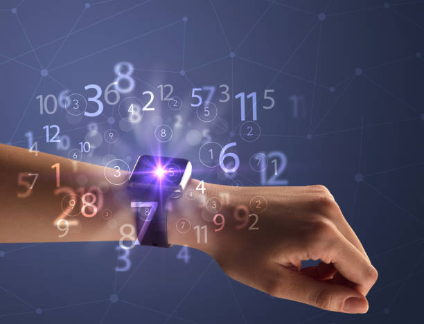 istock Close up hand with smartwatch and numbers 873527050