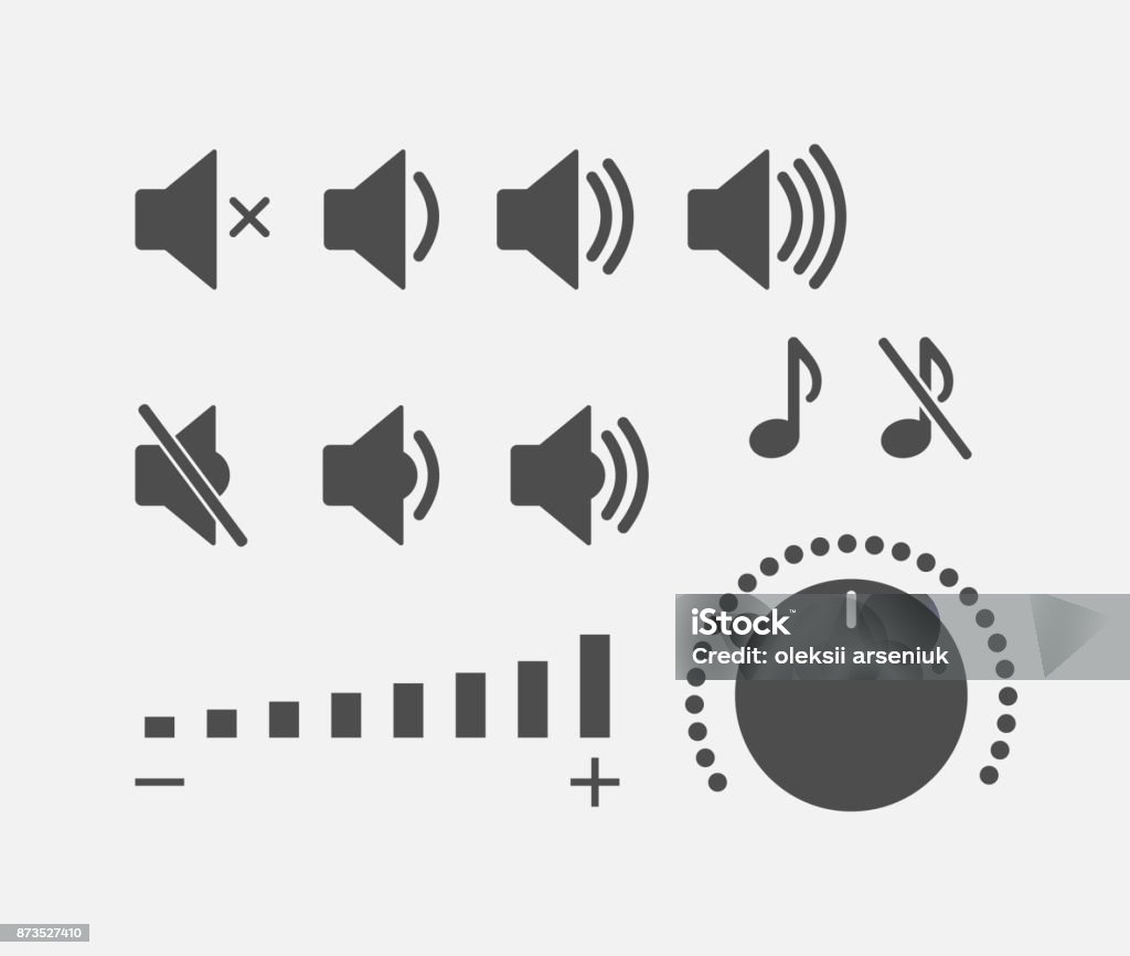 Digital sound controller icons collection Digital sound controller icons collection. Volume buttons set Volume Knob stock vector