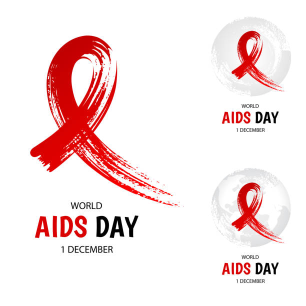 elle çizilmiş kırmızı kurdele, dünya aids günü - world aids day stock illustrations