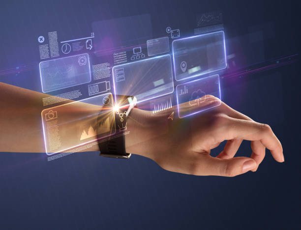 istock Female hand with smartwatch and dark background 873528962