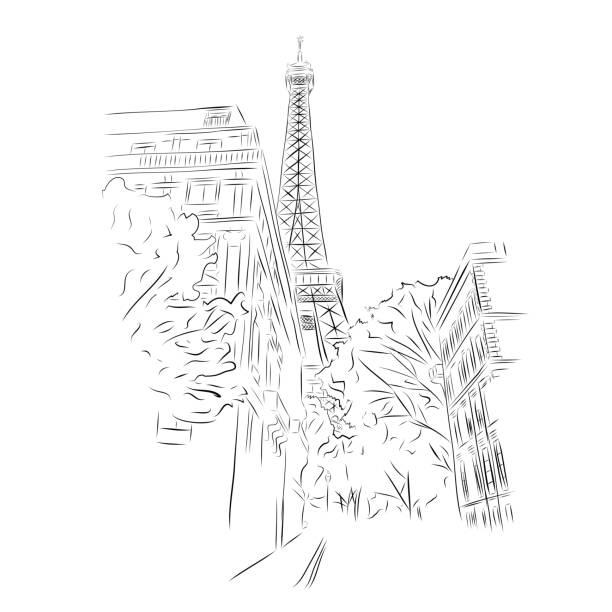 istock Eiffel Tower from streets of Paris, France. Hand drawn vector illustration 873531980