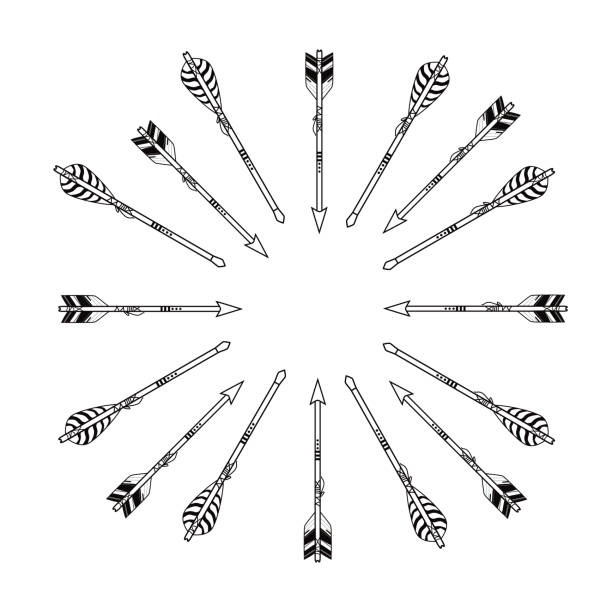 Vector black and white ethnic illustration with frame made of arrows in boho style. Tribal design. Vector black and white ethnic illustration with frame made of arrows in boho style. Tribal design. Cherokee stock illustrations