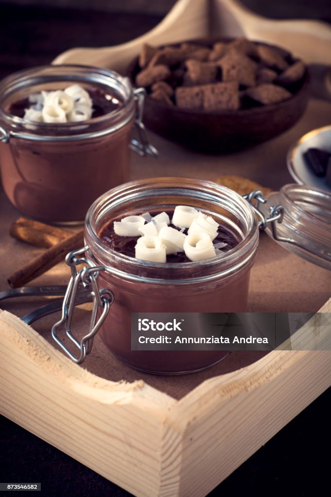 Sweet chocolate panna cotta Sweet chocolate Italian dessert panna cotta,selective focus Brown Stock Photo