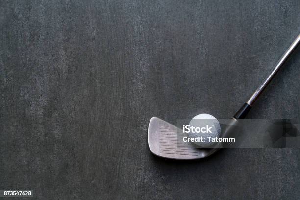 Golf Ball And Golf Club On Black Background Stock Photo - Download Image Now - Golf, Backgrounds, Golf Ball