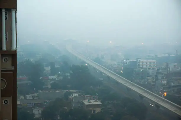 Early morning shots of the smog over metro line. The air quality index has been a cause of concern in Delhi noida and gurgaon with heavy smoke