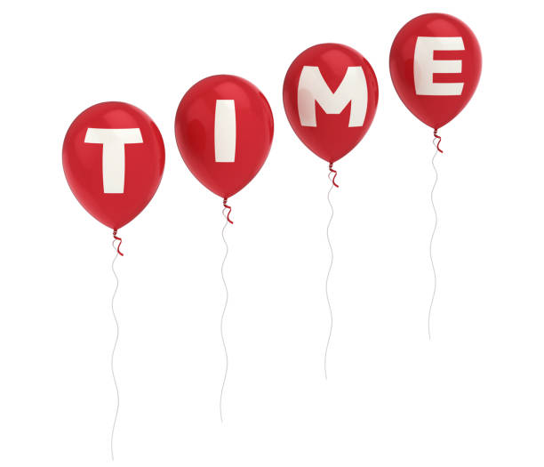 Balloons TIME text - Isolated on white background Balloons TIME text - Isolated on white background 3d red letter e stock pictures, royalty-free photos & images