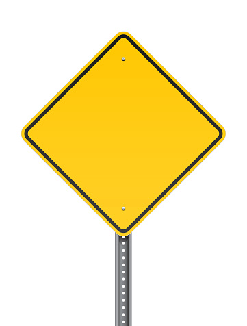 Vector illustration of a blank warning yellow road sign