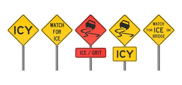 Vector illustration of Icy Road Signs