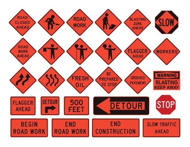 Vector illustration of Workers road signs