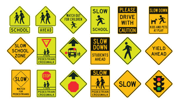 пешеходы дорожные знаки - медленный stock illustrations