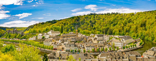Bouillon, village in Belgium Panorama of Bouillon (Bouyon) village and medieval castle in Belgium, province Luxembourg and river Semois ardennes department france stock pictures, royalty-free photos & images