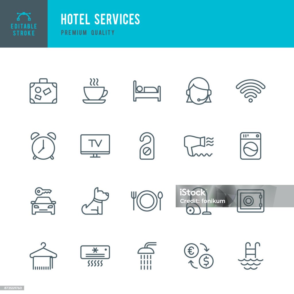 Hotel Services - set of thin line vector icons Set of Hotel Services thin line vector icons. Icon Symbol stock vector