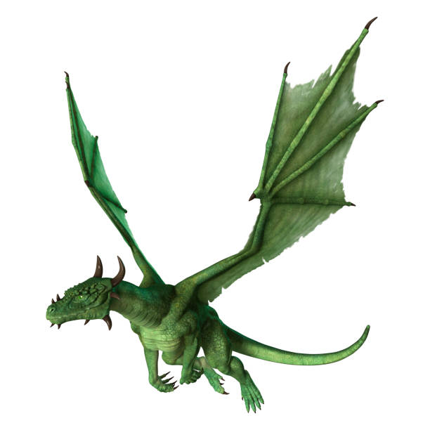 3d rendering drago fantasy verde su bianco - fantasy flying dragon monster foto e immagini stock