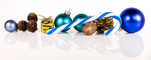 istock panorama with blue christmas decoration on a white background 873563290