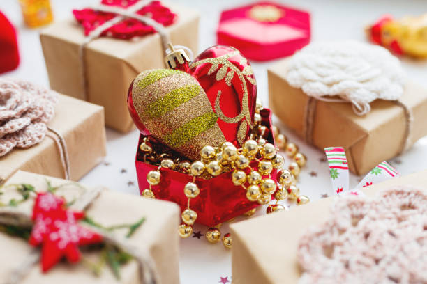 istock Christmas and New Year background with presents and decorations. 873571332