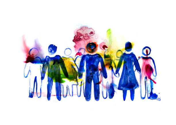 istock Group of abstract people made of watercolour 873571592