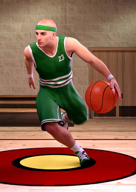 3D rendering male basketball player 3D rendering of a basketball player in a school gym indoor online nba betting site stock pictures, royalty-free photos & images