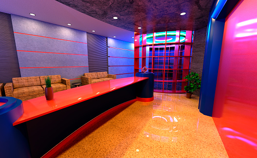 3D rendering of a hotel reception interior