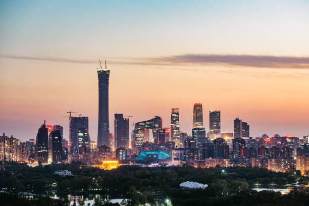 istock High angle view of Beijing Skyline at Dusk 873590172