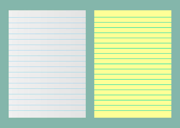 ilustraciones, imágenes clip art, dibujos animados e iconos de stock de cuaderno papel amarillo y blanco. papel rayado - paper notebook ruled striped