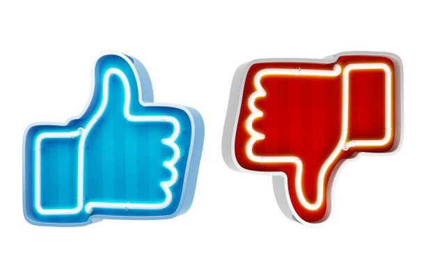 Neon button like and dislike on a white background. 3d render Neon button like and dislike on a white background. 3d render enjoyment stock pictures, royalty-free photos & images