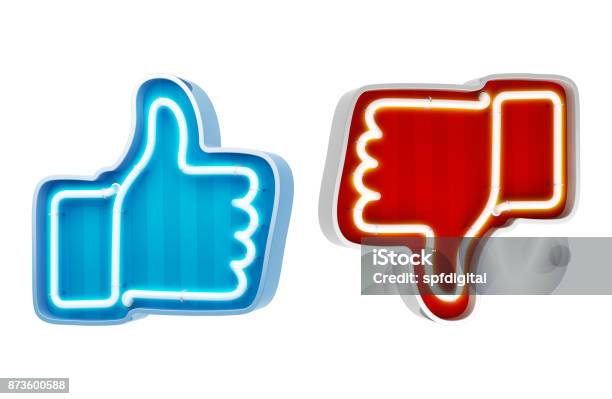 Neon Button Like And Dislike On A White Background 3d Render Stock Photo - Download Image Now