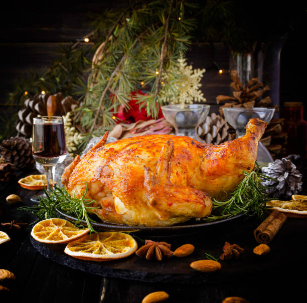 istock Baked turkey for Christmas or New Year Thanksgiving Day selective focus 873600670