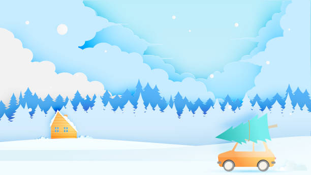 istock Winter landscape with paper art style and pastel color scheme 873607782