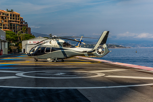 MONACO,  MONTE CARLO - SEPTEMBER 6, 2017: Helicopters at the Heliport of Monaco
