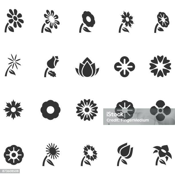 Flower Icon Set Stock Illustration - Download Image Now - Flower, Abstract, Rose - Flower