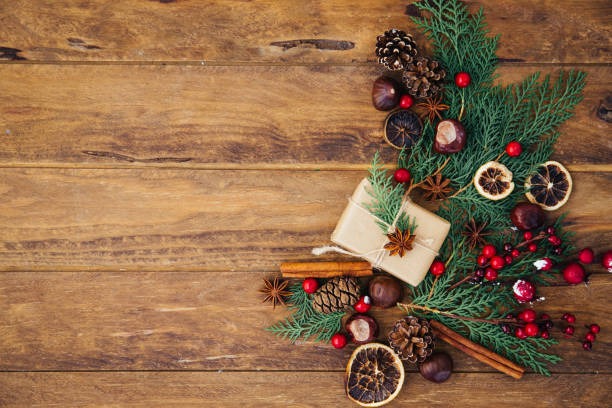 istock Christmas border on wooden background 873617220