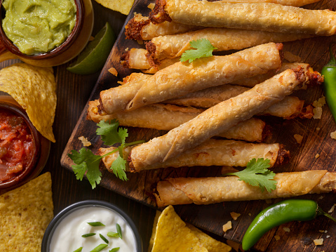 Beef Taquito Platter with Salsa, Sour Cream and Guacamole