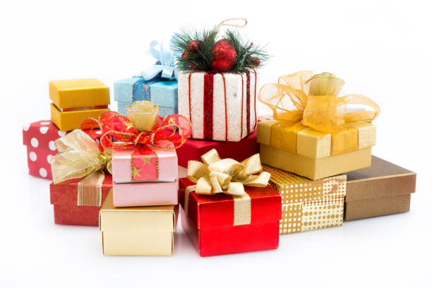 istock Pile of colorful gift boxes isolated on white background 873636832
