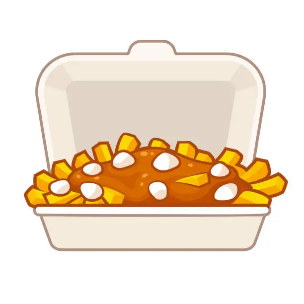 Vector illustration of Poutine in takeout box