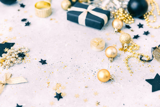 istock Christmas background with gold decorations  with copy space 873654100